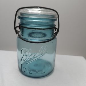 Antique "Ball" Teal colored Glass Top Wire Bail 1900's fully intact